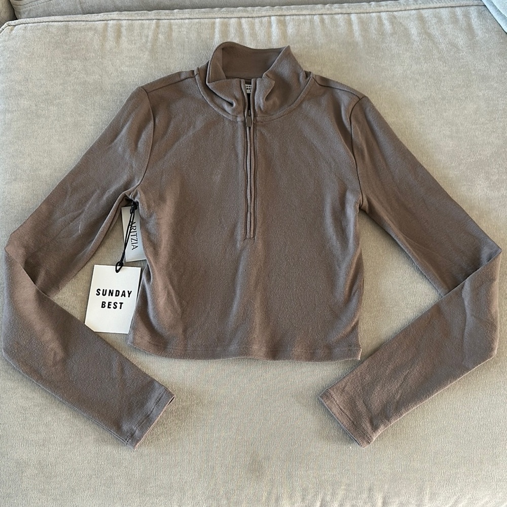 Aritzia Half-Zip Turner Taupe 2XS